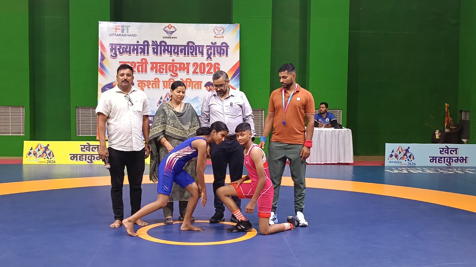 राज्य स्तरीय मुख्यमंत्री चैम्पियनशिप ट्रॉफी खेल महाकुंभ 2026–27 के अंतर्गत योगस्थली खेल परिसर रोशनाबाद में कुश्ती प्रतियोगिता का शुभारंभ 7